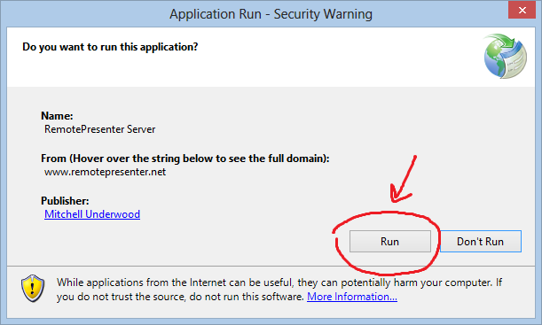 Click "Run" on the security warning that appears.